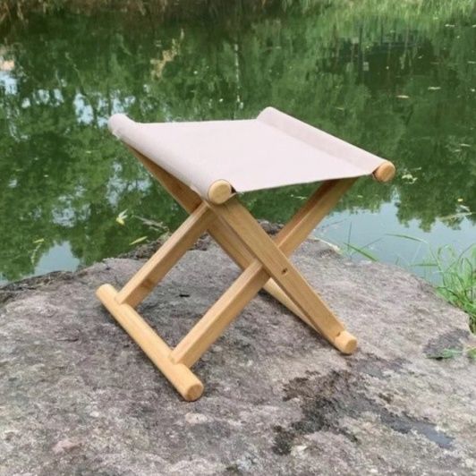天然木製クロス式　携帯用折りたたみ椅子