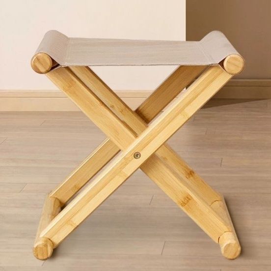 天然木製クロス式　携帯用折りたたみ椅子