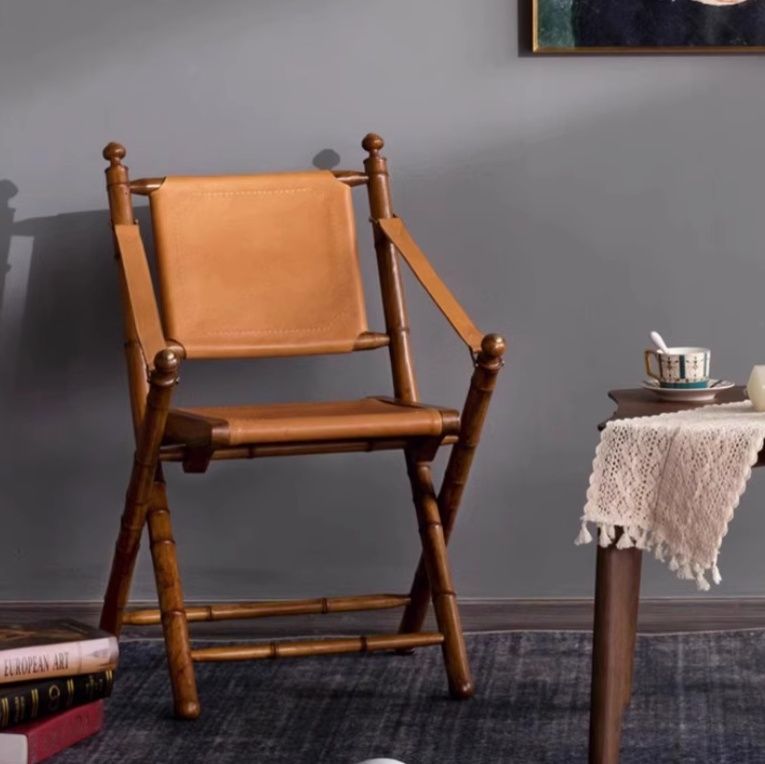 本革×天然木製　高級レザー折りたたみ椅子