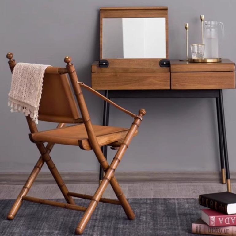 本革×天然木製　高級レザー折りたたみ椅子