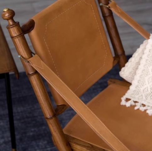 本革×天然木製　高級レザー折りたたみ椅子