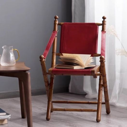 本革×天然木製　高級レザー折りたたみ椅子