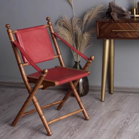 本革×天然木製　高級レザー折りたたみ椅子
