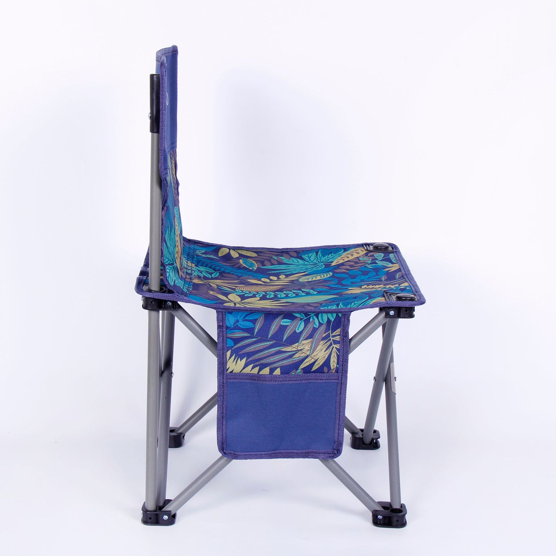 背もたれ付き軽量折りたたみ椅子 リーフ柄