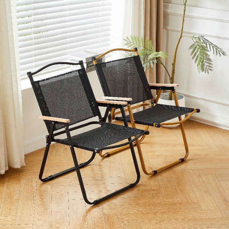 折りたたみ椅子 木製肘掛け付き通気性メッシュ折りたたみ椅子