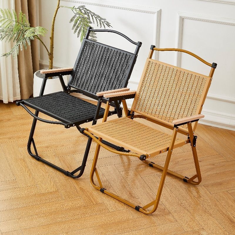 折りたたみ椅子 木製肘掛け付き通気性メッシュ折りたたみ椅子