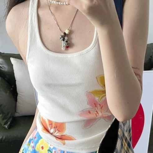 花柄リブデザインタンクトップ