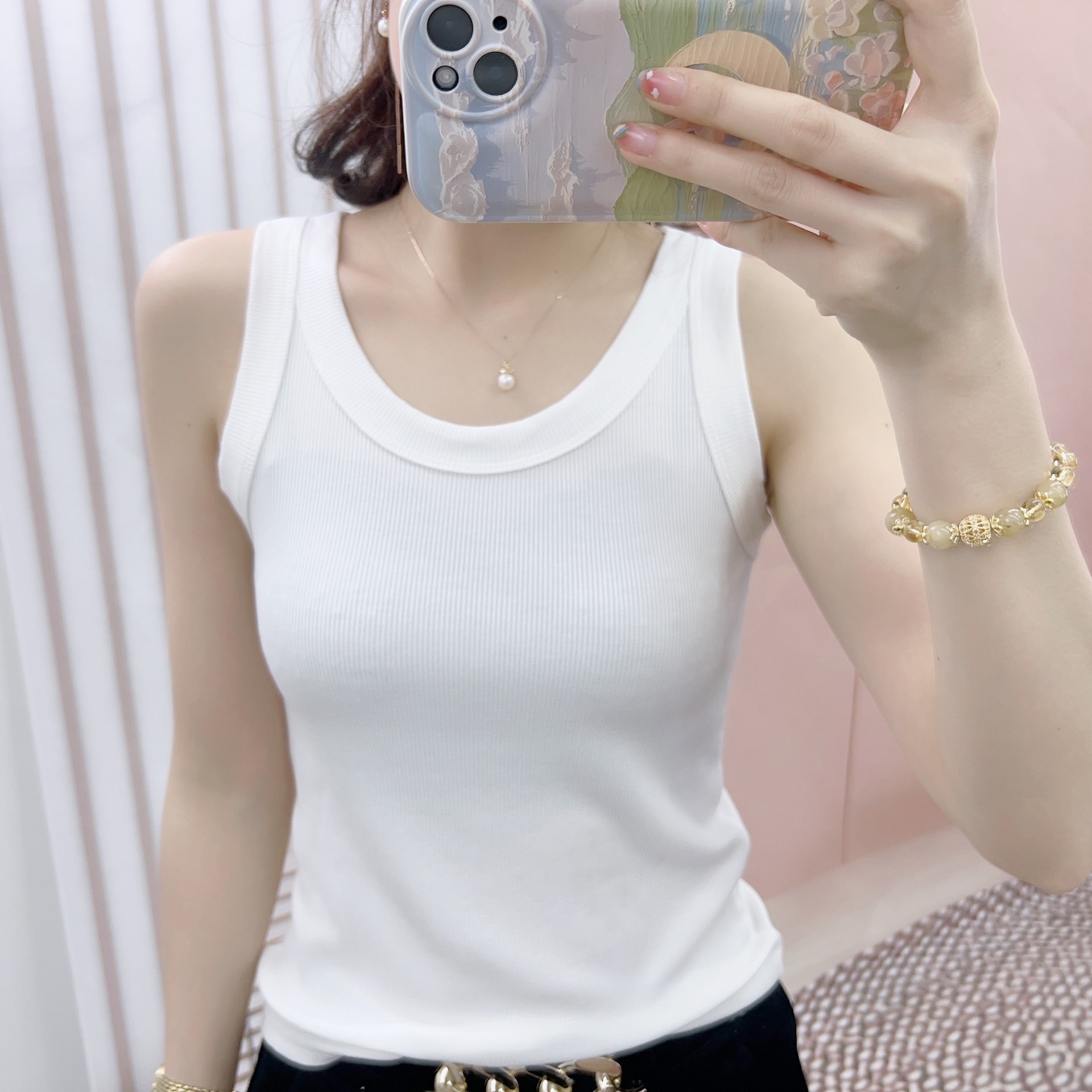リブ編み美シルエットタンクトップ