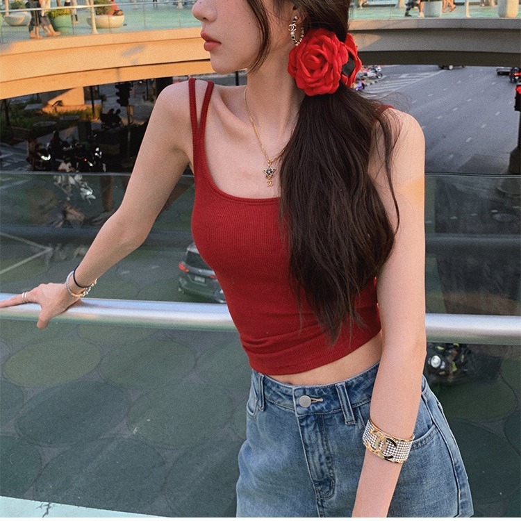 タンクトップ リブ素材美シルエットキャミソール