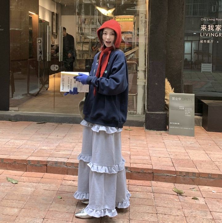 フリルスカート 韓国風ロング丈
