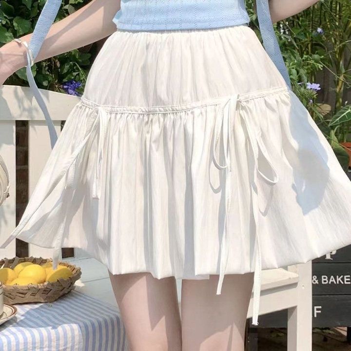 フリルミニ丈スカート ティアードリボン紐付き