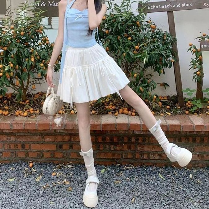 フリルミニ丈スカート ティアードリボン紐付き