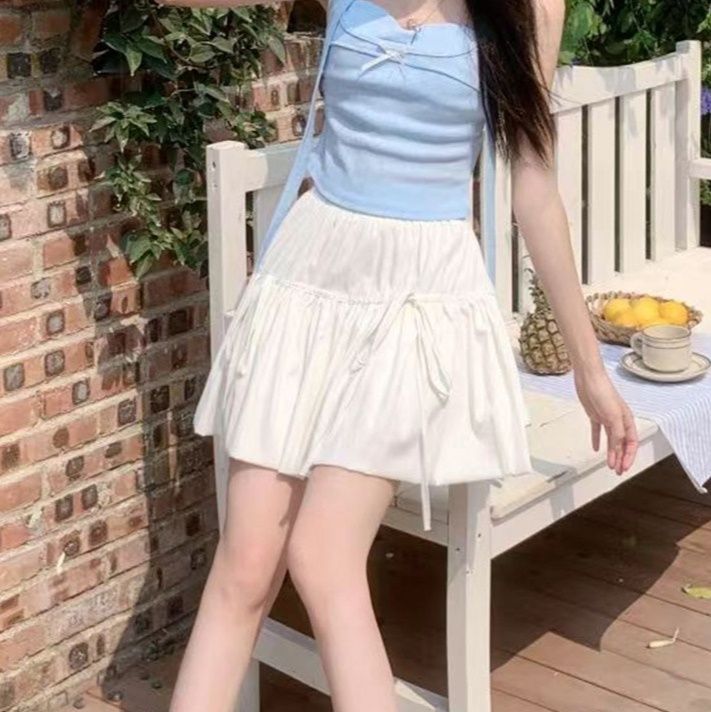 フリルミニ丈スカート ティアードリボン紐付き
