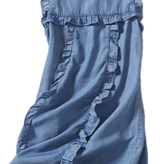 フリルワンピース切替デニム調ノースリーブ