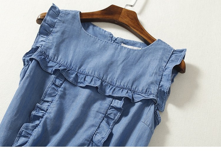 フリルワンピース切替デニム調ノースリーブ