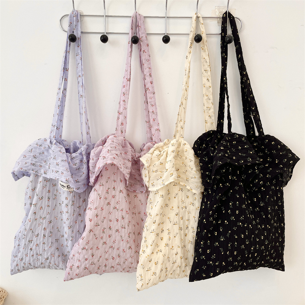 フリルバッグ小花柄シフォンフリル巾着トート