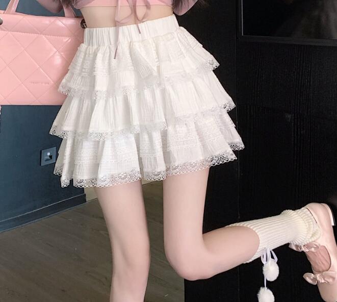 レース段重ねフリルミニスカート