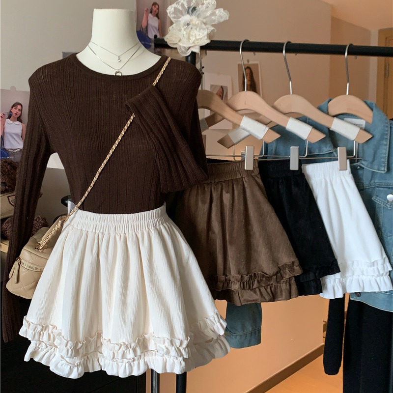 フリル裾二段コーデュロイミニスカート