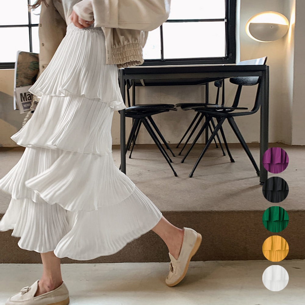 四段フリル ティアードプリーツスカート 春夏