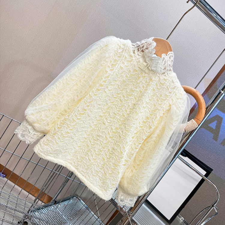 フリル 女の子レース長袖ブラウス 発表会上品韓国子供服