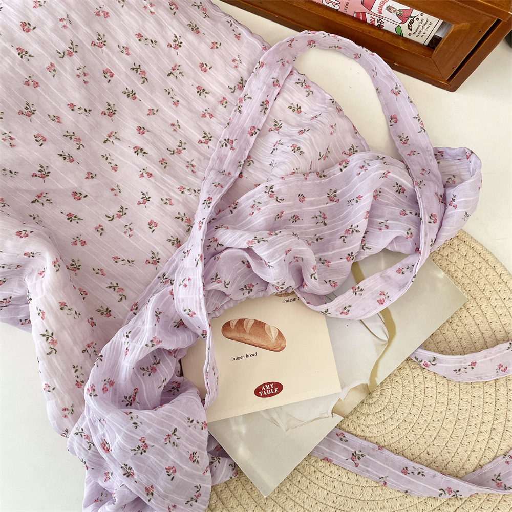 フリルバッグ小花柄シフォンフリル巾着トート