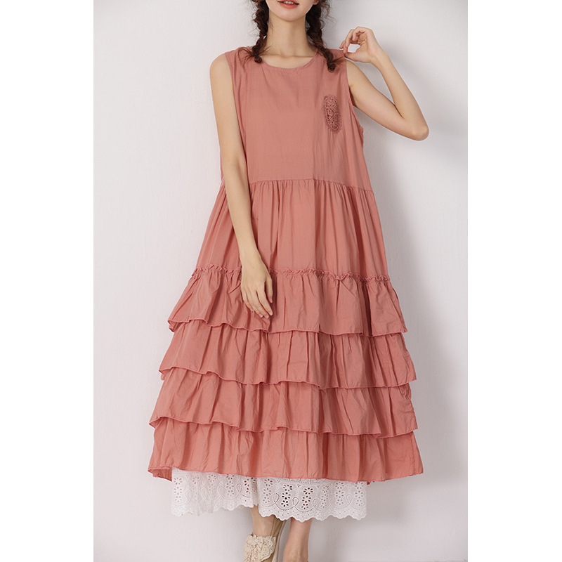 レディース ティアードフリルワンピース ゆったりノースリーブ