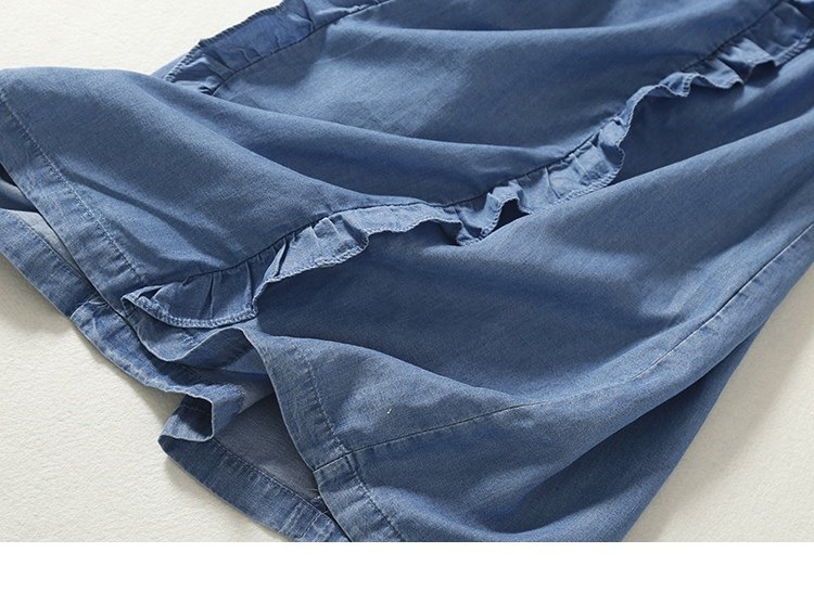 フリルワンピース切替デニム調ノースリーブ