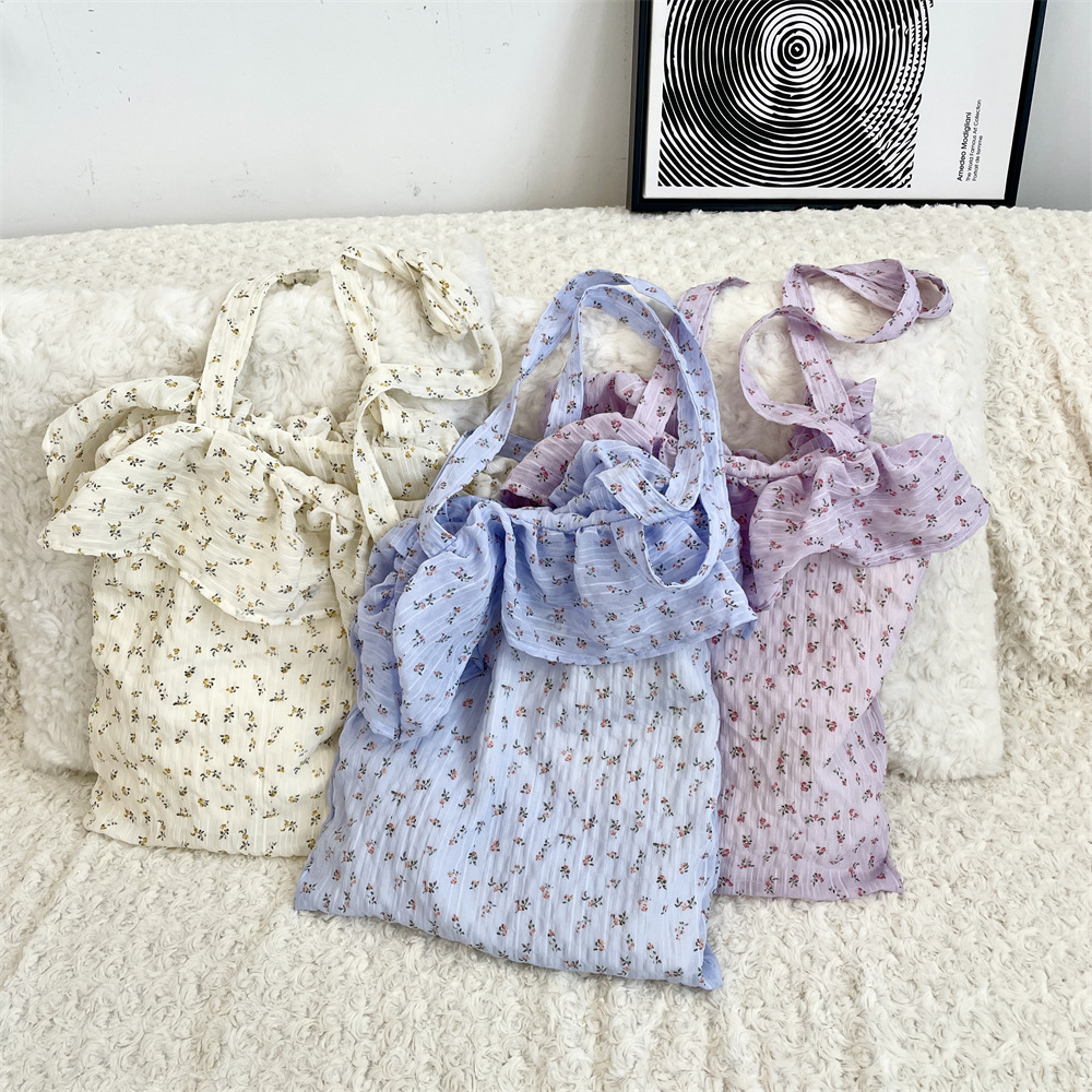 フリルバッグ小花柄シフォンフリル巾着トート