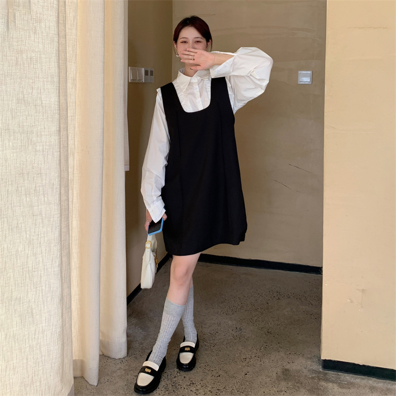 フリルシャツ付き ジャンパーワンピース