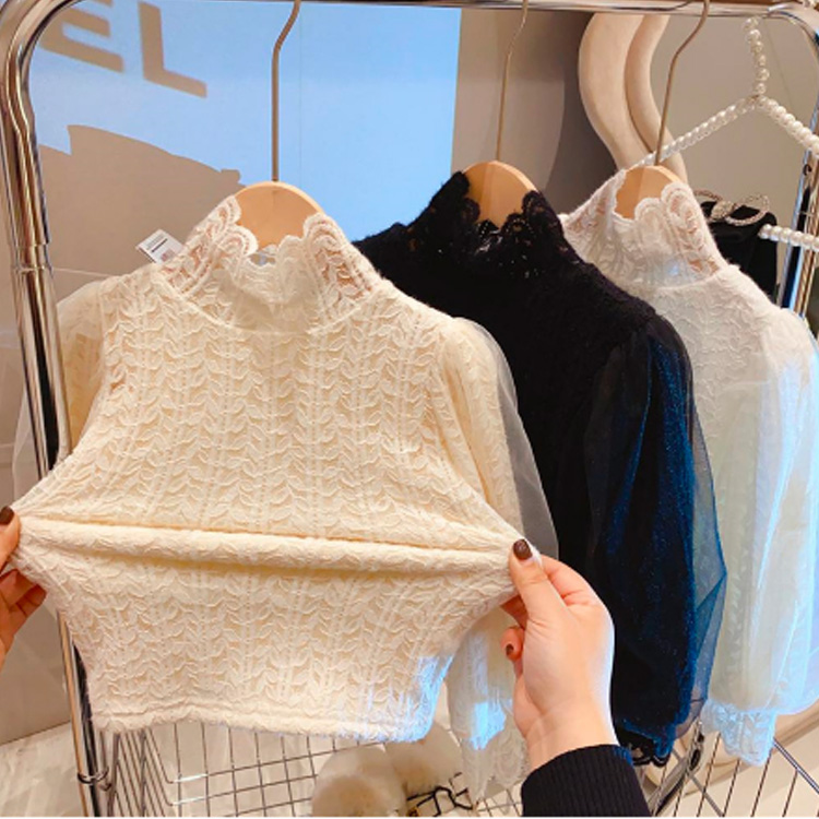 フリル 女の子レース長袖ブラウス 発表会上品韓国子供服