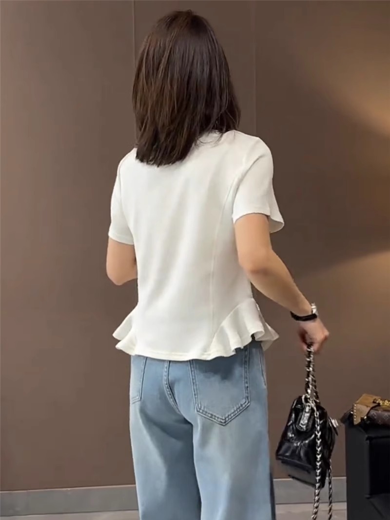ペプラムフリル半袖ブラウス