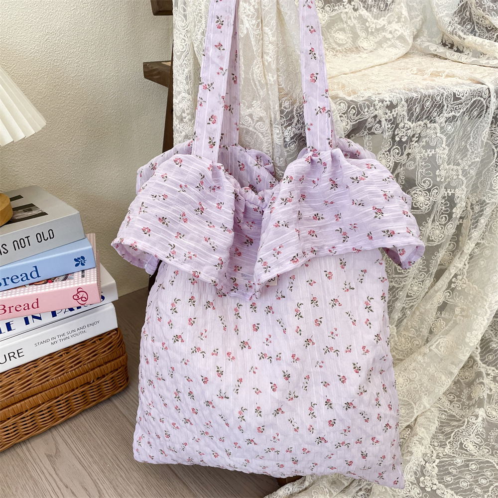 フリルバッグ小花柄シフォンフリル巾着トート