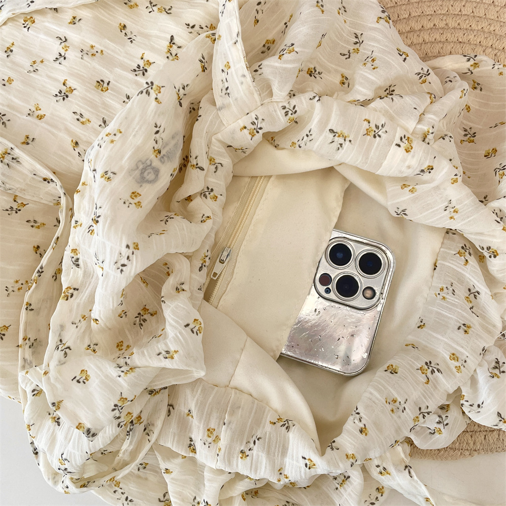 フリルバッグ小花柄シフォンフリル巾着トート