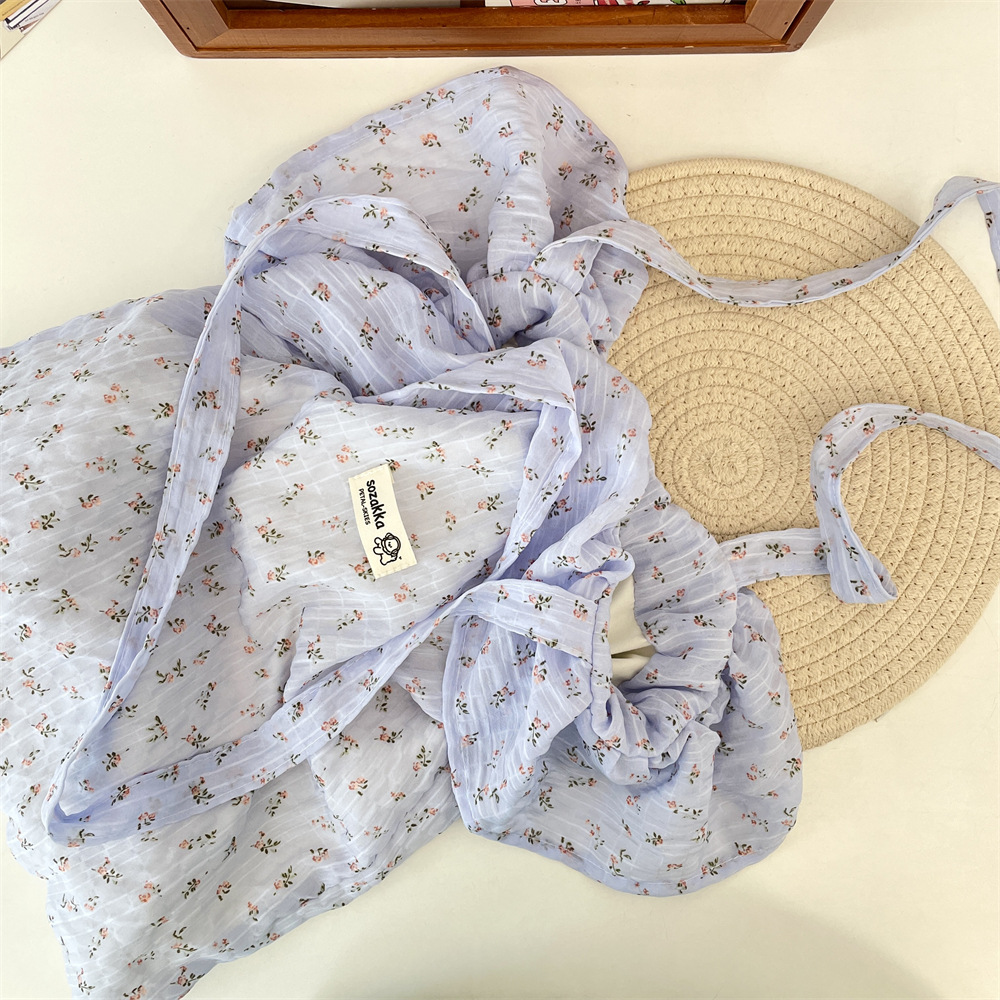 フリルバッグ小花柄シフォンフリル巾着トート