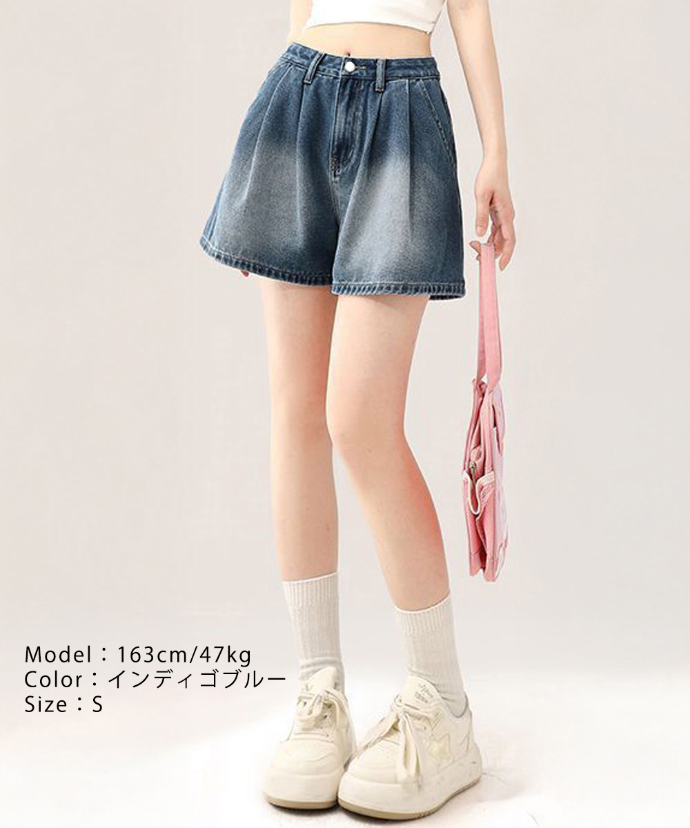 バックリボンフリル デニムスカート風ショートパンツ