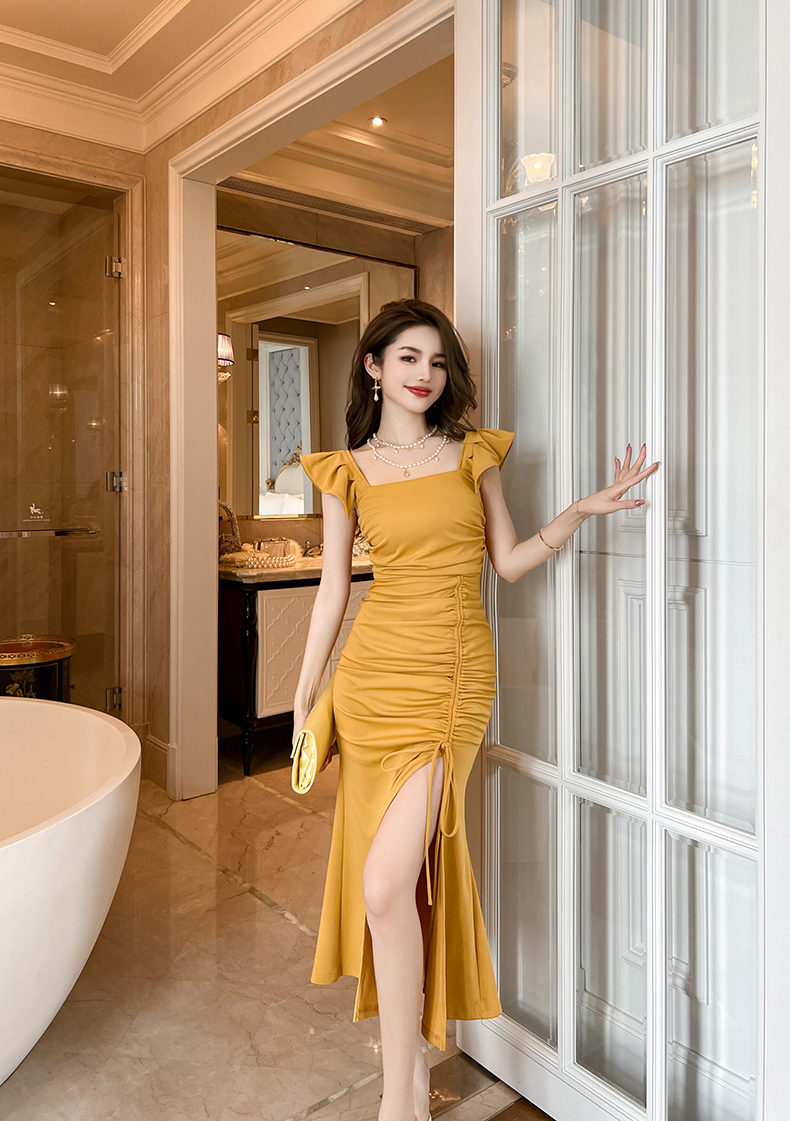 フリル スリットロングワンピース