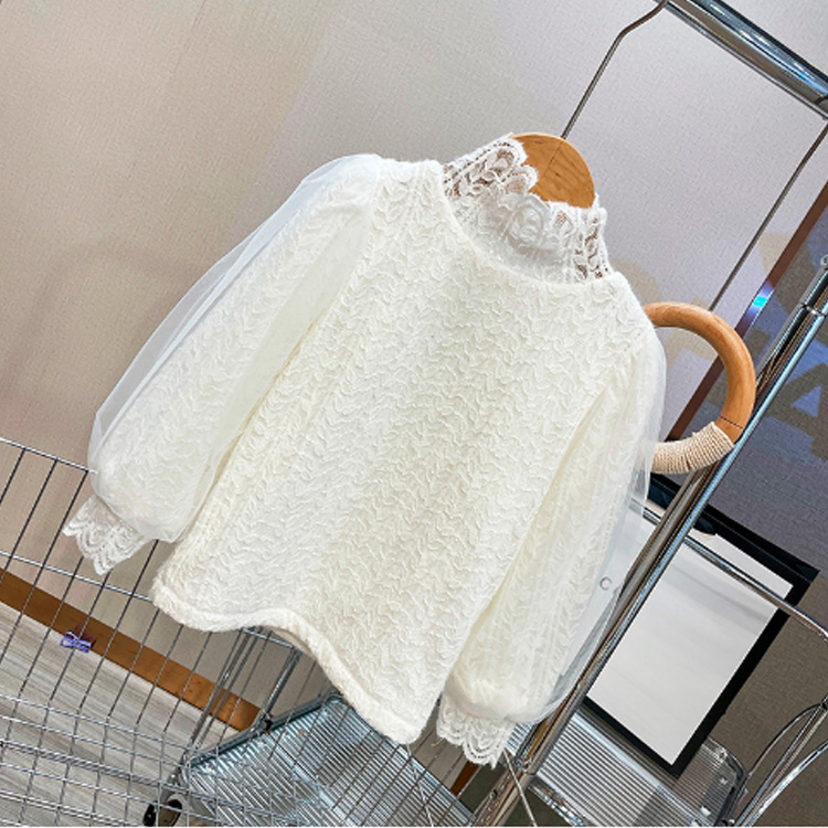 フリル 女の子レース長袖ブラウス 発表会上品韓国子供服