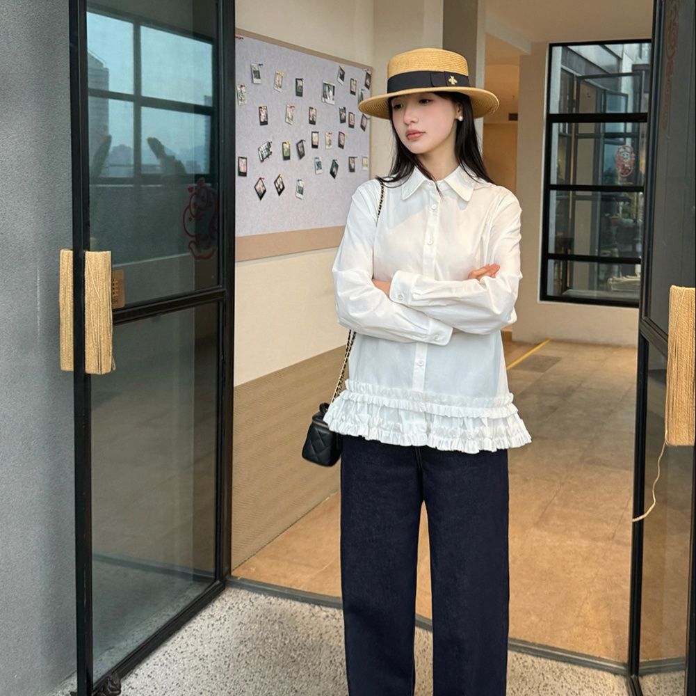 フリルブラウス 優美な裾フリルブラウス
