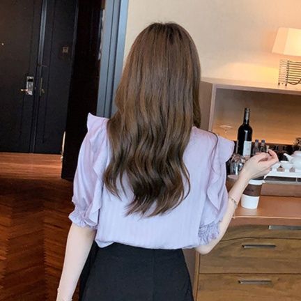 フリルブラウス 優美肩フリル リボン付きブラウス