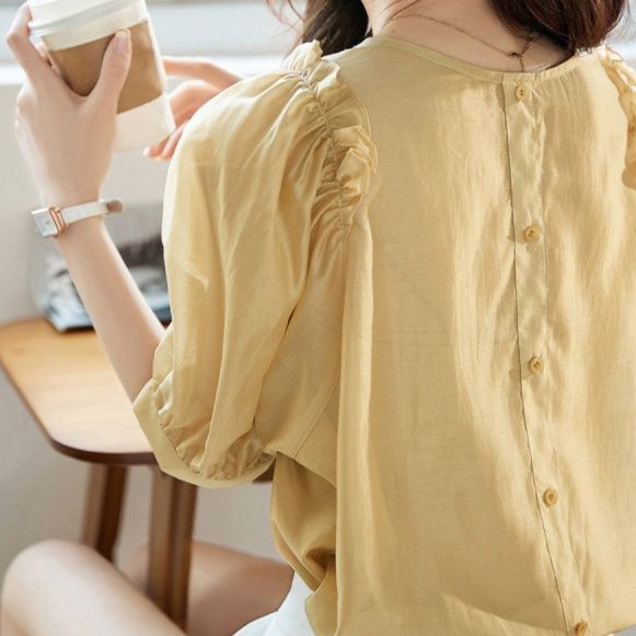 フリルブラウス 優美パフスリーブフリルブラウス