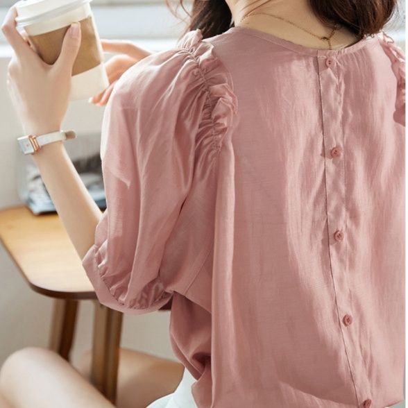 フリルブラウス 優美パフスリーブフリルブラウス