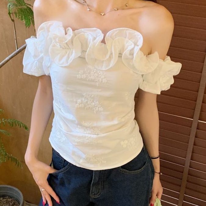 フリルブラウス 華やか波紋フリルオフショルダー