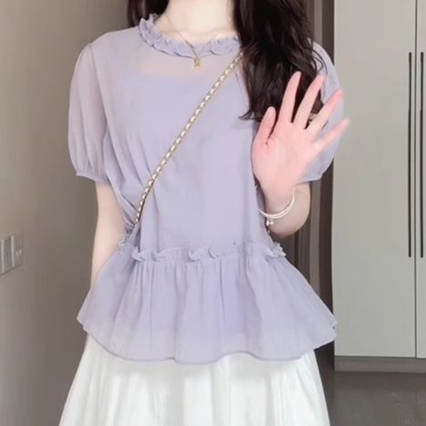 フリルブラウス 優美な裾フリルペプラムブラウス