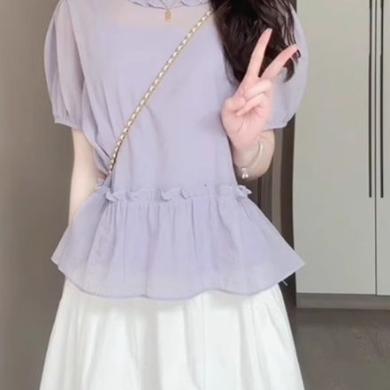 フリルブラウス 優美な裾フリルペプラムブラウス