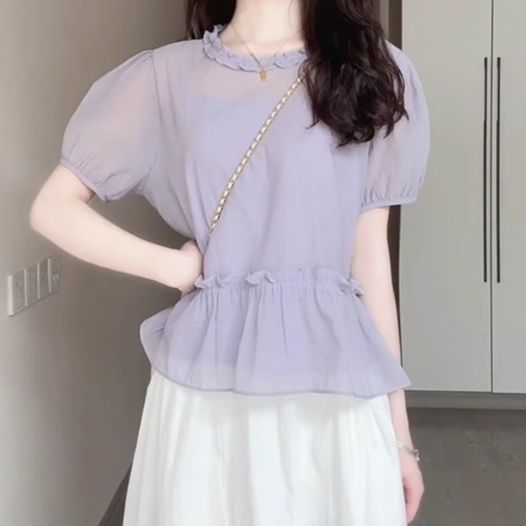 フリルブラウス 優美な裾フリルペプラムブラウス
