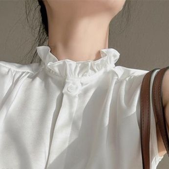 フリルブラウス 立体襟フリル無袖ブラウス上品デザイン