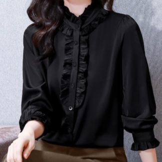 フリルブラウス 立襟フリル装飾長袖ブラウス