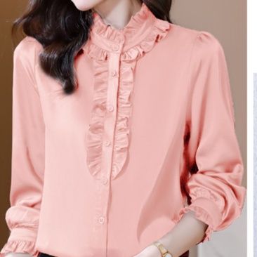 フリルブラウス 立襟フリル装飾長袖ブラウス