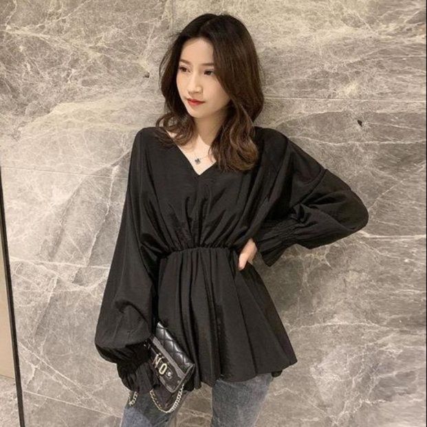 フリルブラウス ボリューム袖フリルウエストマーク長袖