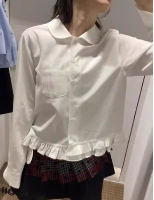 フリルブラウス 裾フリルデザイン長袖シャツブラウス